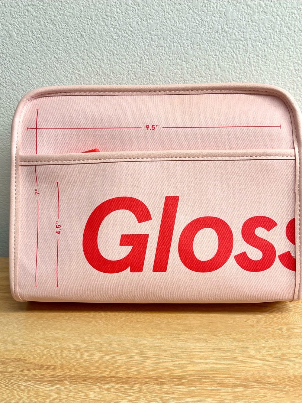 Glossier Beauty Bag Pink Cosmetic Pouch with Red Logo